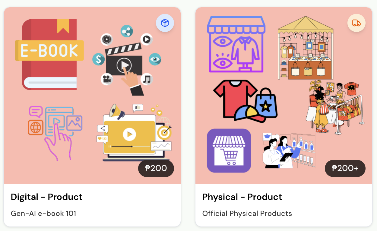 Shop interface mockup